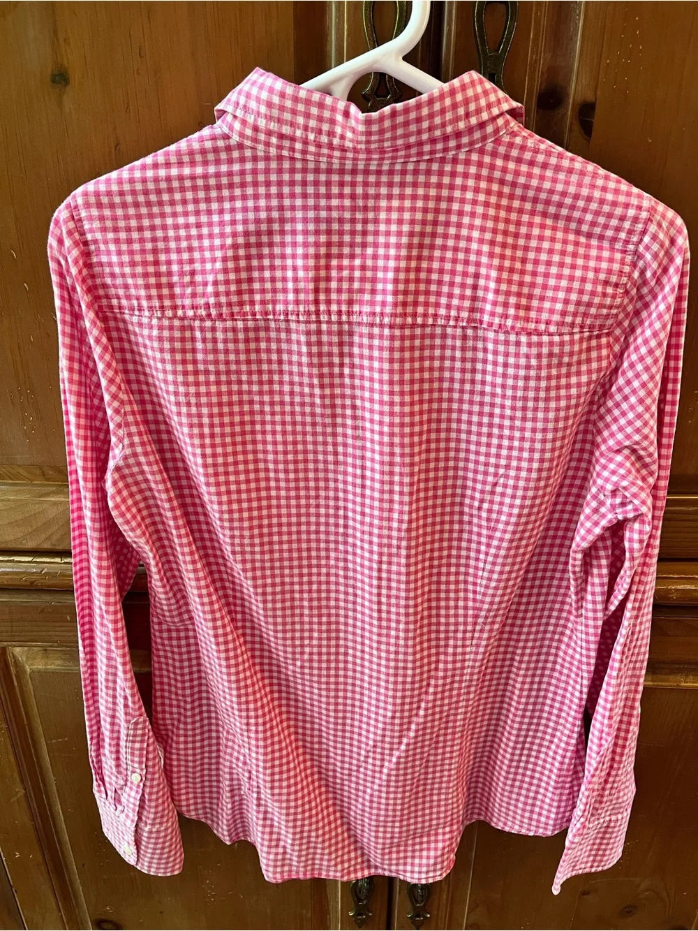 J CREW. FUSCHIA PINK GINGHAM CHECK COLLARRD BUTTON DOWN SHIRT/BLOUSE. MEDIUM - Picture 5 of 6